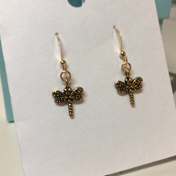 Handmade ❤️ Gold Dragonfly Earrings - Picture 2 of 3